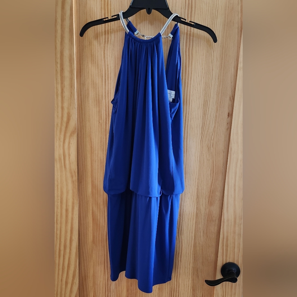 Jessica Simpson Royal Blue Silver Chain Collar Mini Dress